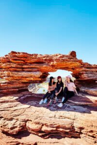 Friends sitting at Nature’s Window, Kalbarri National Park